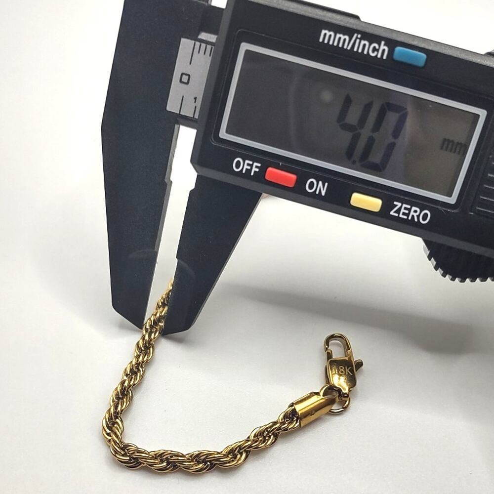18k Gold Plated Diamond Cut Necklace Rope Chain 4mm. Valentines Birthday Gift